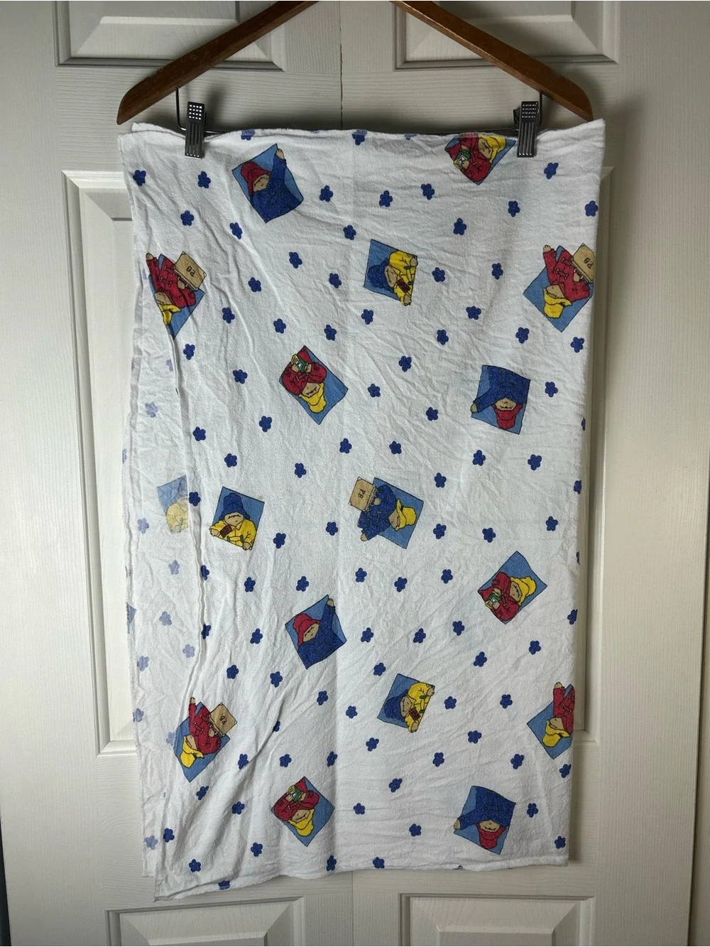 Vintage Paddington Bear Baby Receiving Blanket Flannel Raincoat Suitcase 90's
